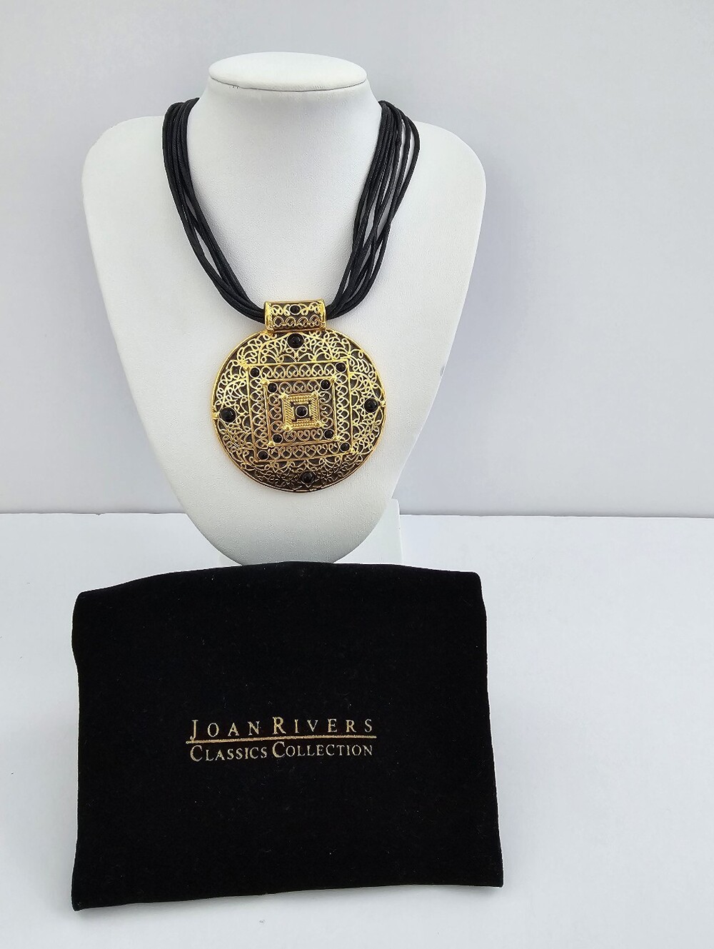Joan Rivers Classics Collection Gold Tone Geometric Filigree Medallion Black